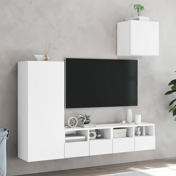 vidaXL Muebles de TV de pared 4 piezas madera de ingenier&iacute;a blanco
