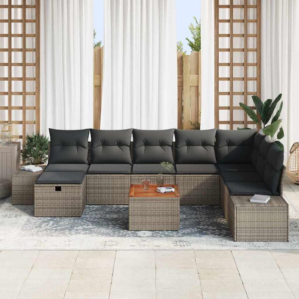 vidaXL Conjunto de sof&aacute;s de jard&iacute;n 9 pcs Gris rat&aacute;n sint&eacute;tico