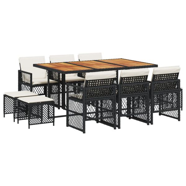 vidaXL Set de comedor jard&iacute;n 11 pzas con cojines rat&aacute;n sint&eacute;tico negro