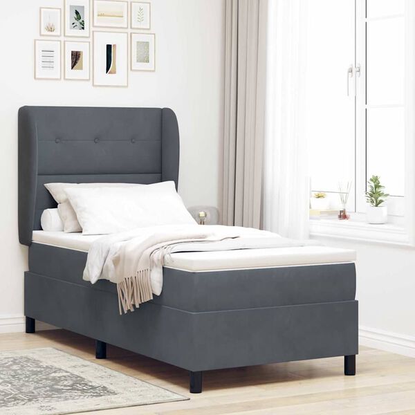 vidaXL Cama tipo Box Spring Gris oscuro 190 x 90 cm Terciopelo