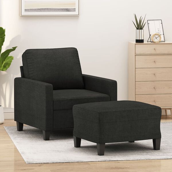 vidaXL Sill&oacute;n con taburete tela negro 60 cm