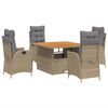 vidaXL Set comedor de jard&iacute;n 5 pzas con cojines rat&aacute;n sint&eacute;tico beige