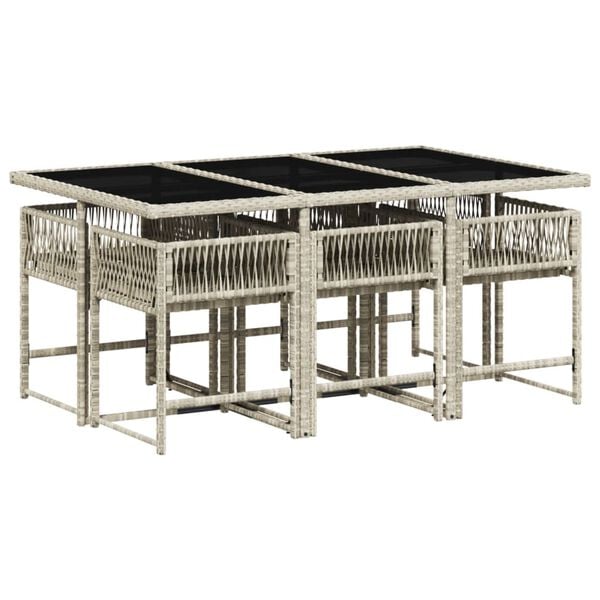 vidaXL Set comedor jard&iacute;n 7 pzas y cojines rat&aacute;n sint&eacute;tico gris claro