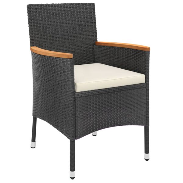 vidaXL Mesita y sillas jard&iacute;n 3 pzas y cojines rat&aacute;n sint&eacute;tico negro