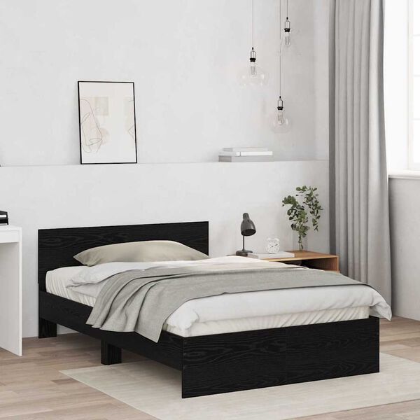 vidaXL Estructura de cama con cabecera Roble Negro 193 x 125 x 70 cm