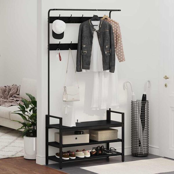 vidaXL Perchero Roble Negro 95 x 34 x 184 cm Madera de ingenier&iacute;a