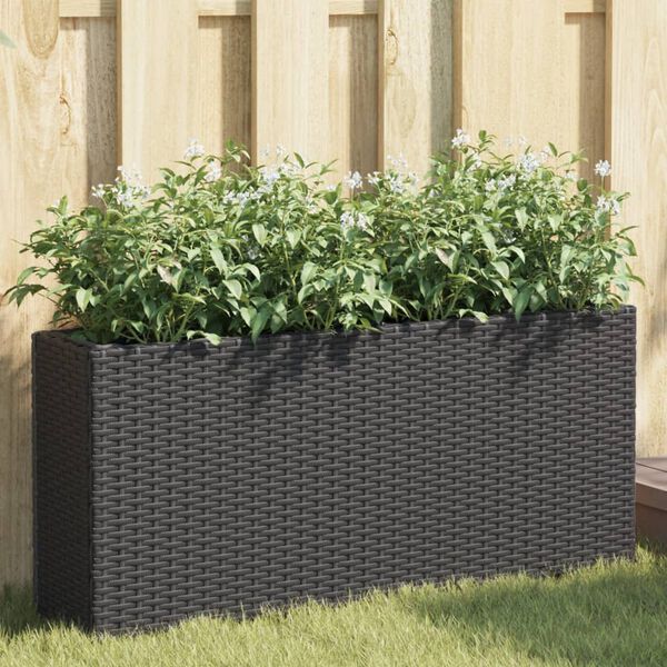 vidaXL Jardinera con 2 maceteros de rat&aacute;n sint&eacute;tico negra 90x20x40 cm