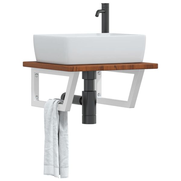 vidaXL Estante de lavabo de pared de acero y madera maciza de roble