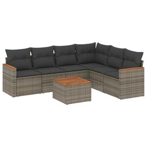 vidaXL Set de sof&aacute;s de jard&iacute;n 7 piezas con cojines rat&aacute;n PE gris