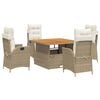 vidaXL Set comedor de jard&iacute;n 5 pzas con cojines rat&aacute;n sint&eacute;tico beige