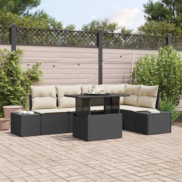 vidaXL Conjunto de sof&aacute; de jard&iacute;n 6 pcs Negro Polirat&aacute;n