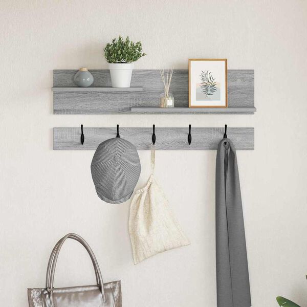vidaXL Perchero de pared con estante Gris Sonoma 90 x 15 x 36 cm