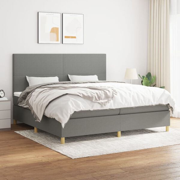 vidaXL Cama box spring con colch&oacute;n tela gris oscuro 200x200 cm
