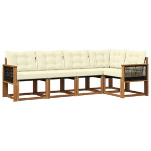 vidaXL Conjunto de sof&aacute;s de exterior con coj&iacute;n 5 pcs Natural y Crema