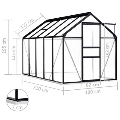 vidaXL Invernadero con estructura de aluminio gris antracita 5,89 m²