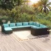 vidaXL Set de muebles de jard&iacute;n 10 pzas cojines rat&aacute;n sint&eacute;tico negro