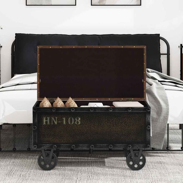 vidaXL Banco de almacenaje madera maciza cuero sint&eacute;tico 80,5x41x50cm