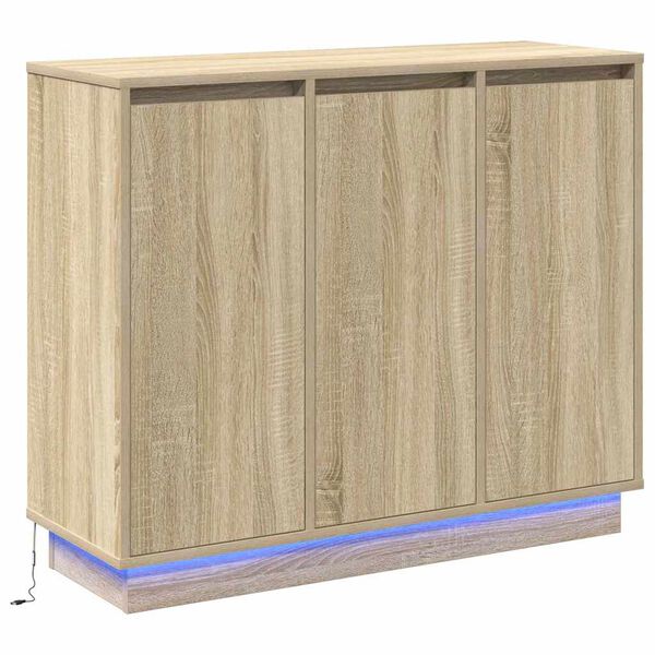 vidaXL Aparador LED Roble Sonoma 90 x 32 x 75 cm Madera de ingeniería