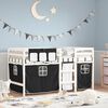 vidaXL Cama alta ni&ntilde;os con cortinas madera pino blanco negro 90x190 cm