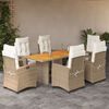 vidaXL Set comedor de jard&iacute;n 7 pzas con cojines rat&aacute;n sint&eacute;tico beige