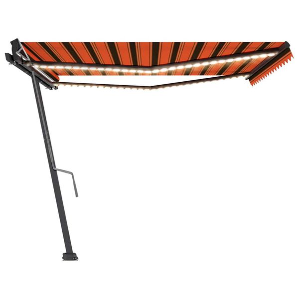 vidaXL Toldo manual retr&aacute;ctil con LED naranja y marr&oacute;n 450x300 cm