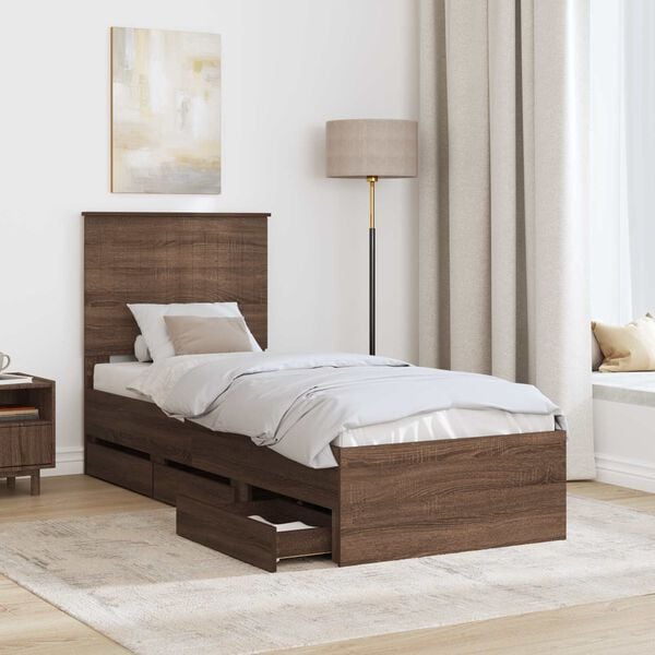vidaXL Estructura de cama Roble Marr&oacute;n 75 x 190 cm Madera Ingenieril