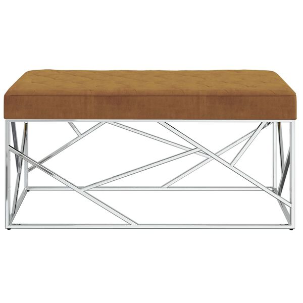 vidaXL Banco de acero inoxidable y terciopelo marr&oacute;n 97 cm