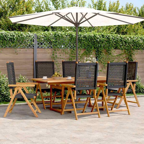 vidaXL Set de comedor de jard&iacute;n 7 pzas rat&aacute;n PE madera acacia negro