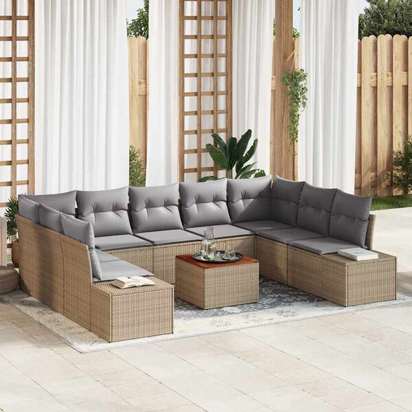 vidaXL Conjunto de sof&aacute;s de jard&iacute;n 10 pcs Beige rat&aacute;n sint&eacute;tico