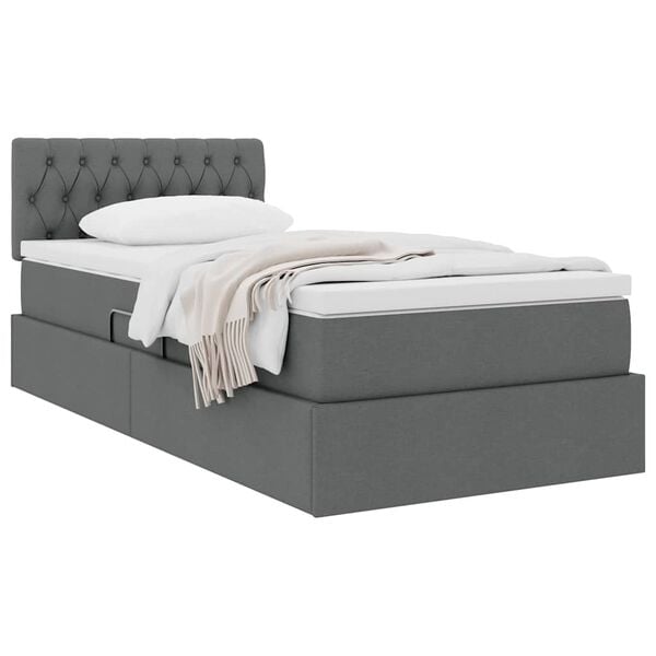 vidaXL Cama con almacenamiento y colch&oacute;n Gris oscuro 90 x 200 cm
