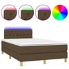 vidaXL Cama box spring con colch&oacute;n y LED tela marr&oacute;n oscuro 120x200 cm