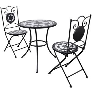vidaXL Set mesa y sillas jard&iacute;n 3 pzas baldosa cer&aacute;mica blanco y negro