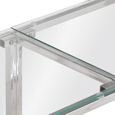 vidaXL Mesa consola acero inoxidable plateado y vidrio templado