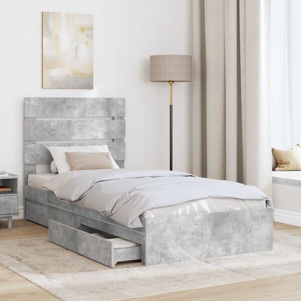vidaXL Cama con almacenamiento con cabecera Gris Concreto 90 x 200 cm