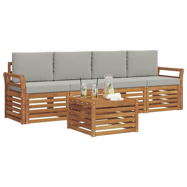vidaXL Juegos de sof&aacute;s con coj&iacute;n 5 pcs Gris Natural y Claro
