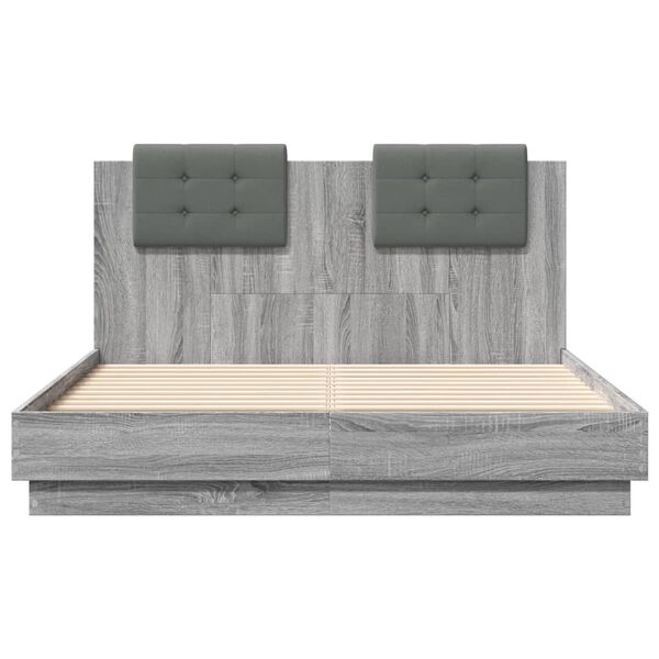 vidaXL Cama con cabecero madera de ingenier&iacute;a gris Sonoma 135x190 cm
