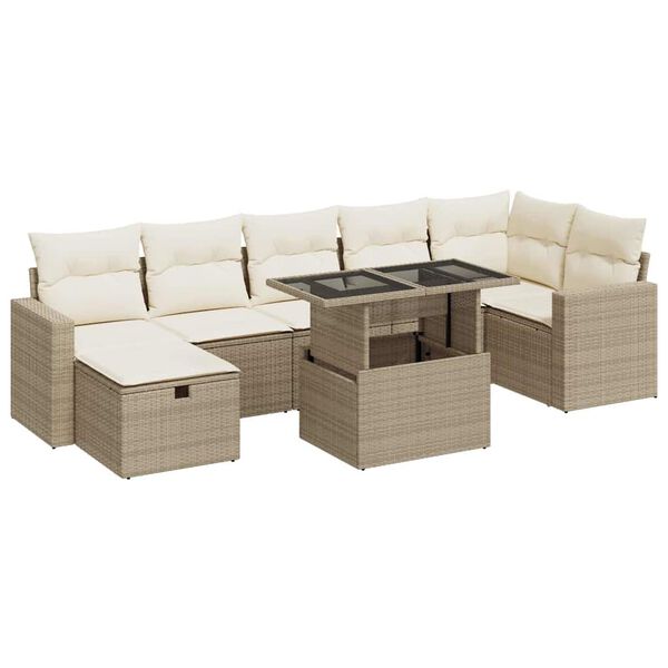 vidaXL Set de sof&aacute;s de jard&iacute;n y cojines 8 piezas rat&aacute;n sint&eacute;tico beige