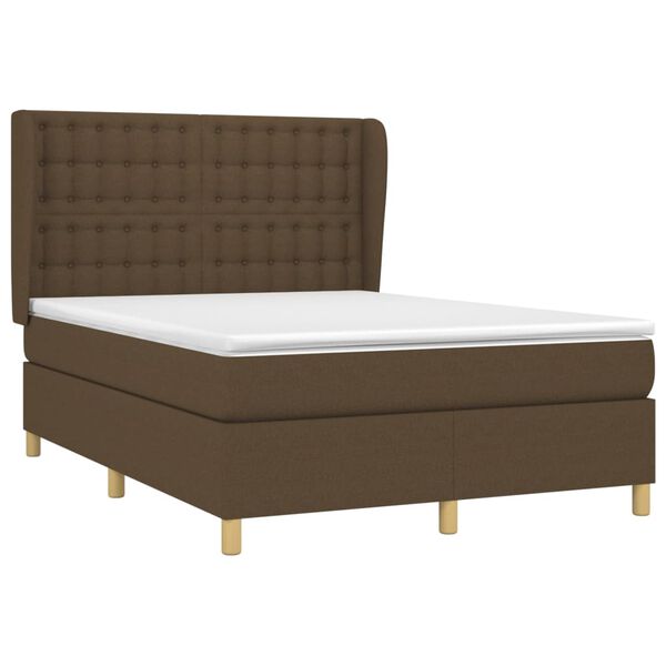 vidaXL Cama box spring con colch&oacute;n tela marr&oacute;n oscuro 140x190 cm