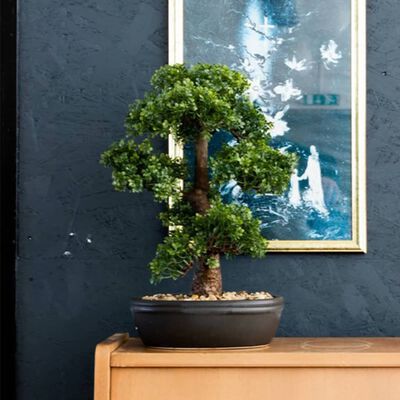 Emerald Mini bonsái de ficus artificial sobre maceta marrón 43 cm