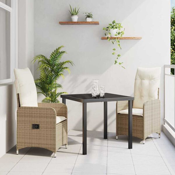 vidaXL Conjunto de Comedor de Jardín con cojín 3 pcs Beige Poliratán