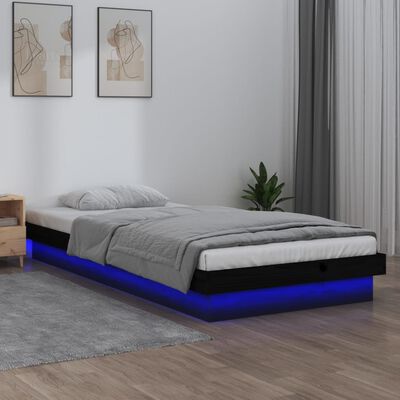 vidaXL Estructura de cama con LED madera maciza negra 90x200 cm