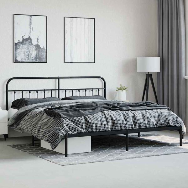 vidaXL Estructura cama sin colch&oacute;n con estribo metal negro 180x200 cm