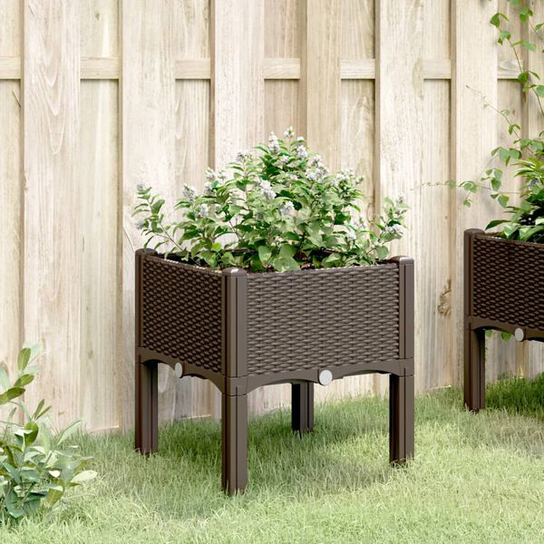 vidaXL Jardinera con patas PP marr&oacute;n 40x40x42 cm
