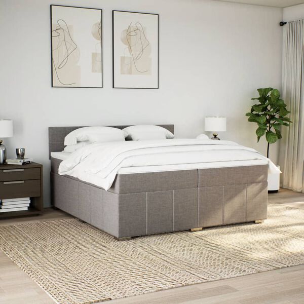 vidaXL Cama box spring con colch&oacute;n tela gris taupe 200x200 cm