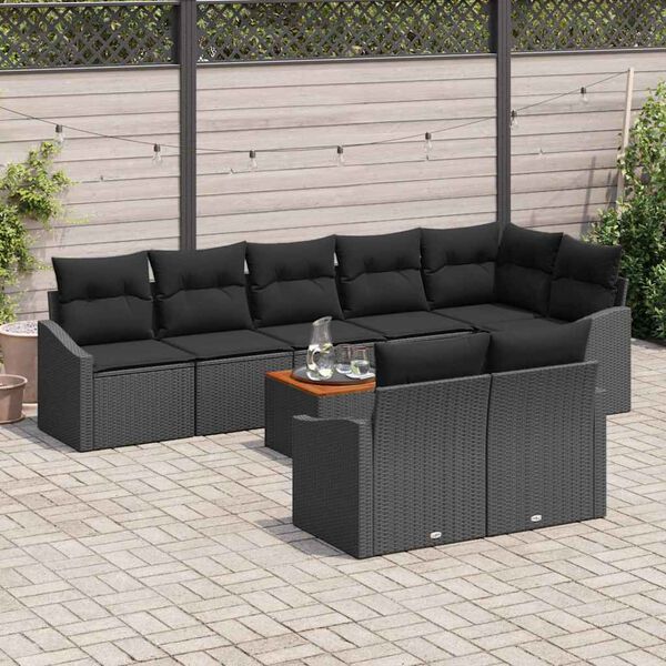 vidaXL Conjunto de sof&aacute;s de jard&iacute;n 9 pcs Negro rat&aacute;n sint&eacute;tico