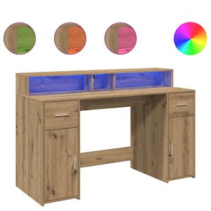 vidaXL Escritorio con LED madera ingenier&iacute;a roble artisian 140x55x91cm