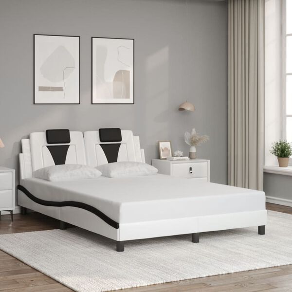vidaXL Estructura de cama Viana sin colch&oacute;n cuero sint&eacute;tico blanco y negro