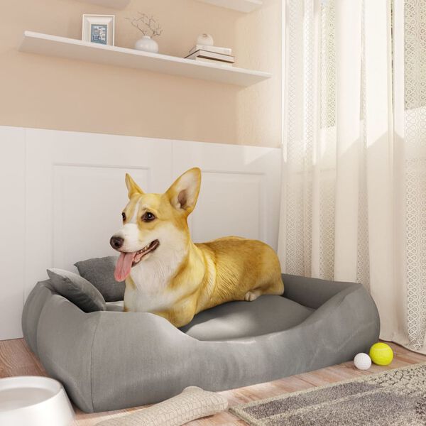 vidaXL Coj&iacute;n para perros con almohadas tela oxford gris 75x58x18 cm
