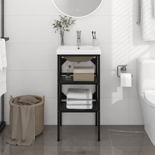 vidaXL Estructura de ba&ntilde;o con lavabo incorporado hierro negro