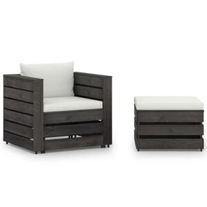 vidaXL Muebles de jard&iacute;n 2 pzas con cojines gris madera impregnada